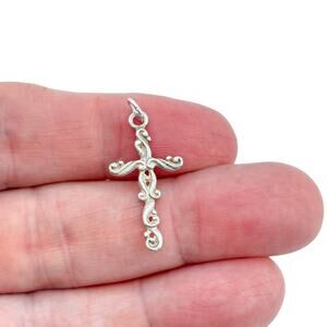 Vintage Sterling Silver 925 Ornate Scroll Cross Pendant